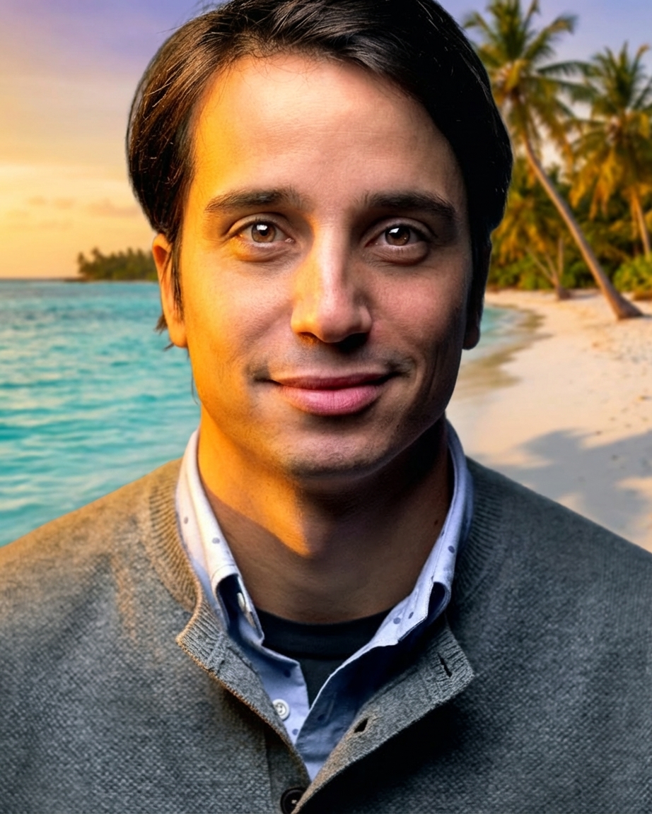 Po Fotarte AI — tło zmienione na tropikalną plażę